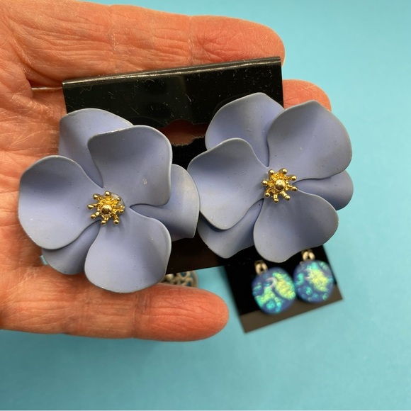 Silver Tone & Blue Dangle Earrings Bundle Of Three Pairs - Picture 4 of 5